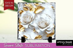 3d Rose Slate PNG - Marble Rose Square Slate Sublimation Product Image 1