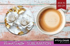 3d Rose Round Coaster - Marble Rose Coaster PNG Sublimation Product Image 1