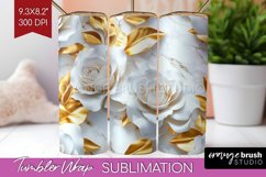 3d Rose Tumbler Wrap - Marble Rose Tumbler PNG Sublimation Product Image 1