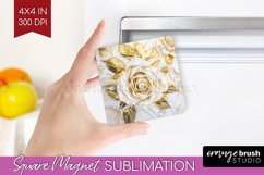 3d Rose Magnet Sublimation - Marble Rose Square Magnet PNG Product Image 1
