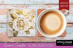 3d Rose Square Coaster - Marble Rose Coaster PNG Sublimation Product Image 1