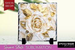 3d Rose Slate PNG - Marble Rose Square Slate Sublimation Product Image 1