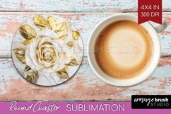 3d Rose Round Coaster - Marble Rose Coaster PNG Sublimation Product Image 1