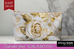 3d Rose Cosmetic Bag - Marble Rose Makeup Bag PNG Product Image 1