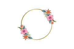 Golden round frame with watercolor floral isolated Product Image 1