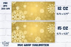 Golden Snowflakes Mug Wrap Sublimation Design for 12 OZ and 15 OZ Mugs. This Christmas Sublimation Design is Compatible with Cricut Mug Press