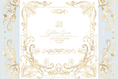 Royal Wedding Frame Clipart, Gold Baroque ornaments Product Image 1