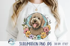 Tan Golden Doodle Dog with Flowers | Sublimation PNG JPG Product Image 1