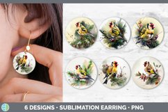 Bundle of six Goldfinch Bird round earrings sublimation designs.