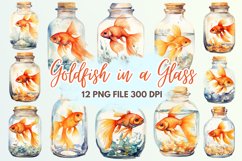 Goldfish in a Glass Bottle Watercolor Sublimation clipart Product Image 1