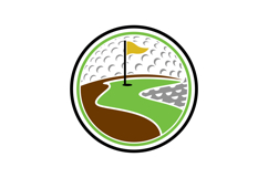 Circular Stylized Golf Course Emblem with a Golden Flag Product Image 1