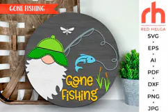 gone fishing svg, fisherman home svg, lake house sign, gnome fishing rod svg, welcome sign svg, wood sign dxf, seasonal door svg, round hanging sign svg, laser cut file, layered sign svg, dad sign svg, glowforge cut file, cricut cut file