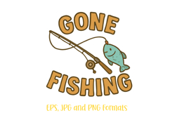 Gone Fishing logo slogan Illustration PNG Mascot EPS Retro