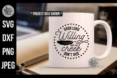 Good Lord Willing Design shown on a white coffee mug as a finished product example