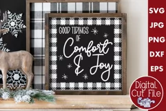 Comfort And Joy Buffalo Plaid Christmas Farmhouse Sign Svg Product Image 1