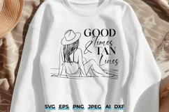 Good Times & Tan Lines SVG | Beach Girl Line Art Summer DXF Product Image 1