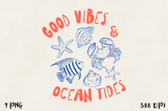 Good Vibes, Ocean Tides Coastal Shell & Fish PNG Design. Product Image 1