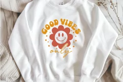 Good Vibes Only SVG | Retro Smiley Flower T-Shirt PNG Design Product Image 3