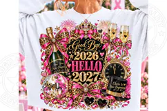 Goodbye 2026 Hello 2027 PNG, Pink Leopard Glitter Bow Glam N Product Image 1