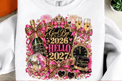 Goodbye 2026 Hello 2027 PNG, Pink Leopard Glitter Bow Glam N Product Image 2