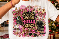 Goodbye 2026 Hello 2027 PNG, Pink Leopard Glitter Bow Glam N Product Image 3