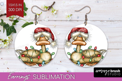 Goose Tangled In Christmas Lights Round Earrings Funny Xmas Product Image 1