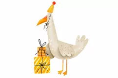 Birthday goose celebrate holiday. Duck with gifts garland Product Image 4