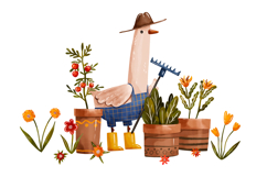 Watercolor Gardening Goose Clipart Set Farmer Goose, Flowers Product Image 2