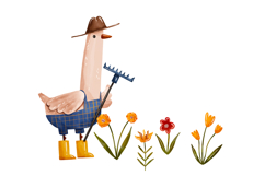 Watercolor Gardening Goose Clipart Set Farmer Goose, Flowers Product Image 3