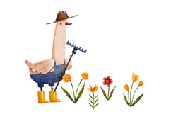 Watercolor Gardening Goose Clipart Farmer Goose, Flowers Product Image 3