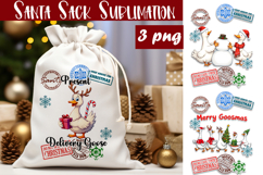 Santa Sack Sublimation | Christmas Goose PNG Santa Sack Product Image 1