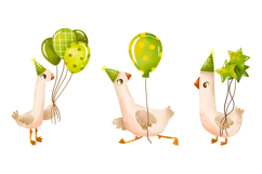 Green Birthday Goose Clipart Set Hand Drawn Party Geese Product Image 2