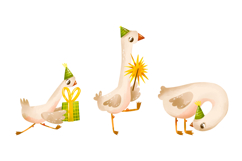 Green Birthday Goose Clipart Set Hand Drawn Party Geese Product Image 3