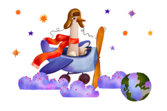 Watercolor Goose Pilot Clipart Set Airplane, Clouds &amp; Space Product Image 2