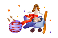 Watercolor Goose Pilot Clipart Set Airplane, Clouds &amp; Space Product Image 4