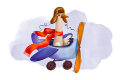 Watercolor Goose Pilot Clipart Set Airplane, Clouds &amp; Space Product Image 6