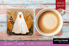 Goose Ghost Halloween Square Coaster Spooky Season Coaster Product Image 1