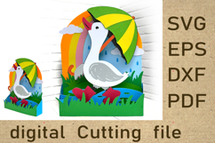 Cute Goose in the Rain 3D Pop Up Card SVG Template Product Image 1