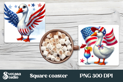 Patriotic goose square coaster | 4th of july coaster PNG Product Image 1