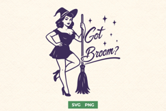 Got Broom SVG | Retro Pinup Witch PNG | Halloween Witch Art Product Image 1