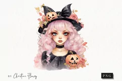 Pastel Pink Watercolor Goth Girl Clipart | Watercolor PNG Product Image 1