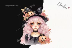 Pastel Pink Watercolor Goth Girl Clipart | Watercolor PNG Product Image 2
