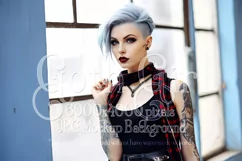 T Shirt Mockup, Goth Girl Wearing T Shirt, Gothic Mockup, 45 Product Image 1