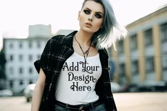 T Shirt Mockup, Goth Girl Wearing T Shirt, Gothic Mockup, 47 Product Image 2