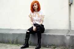T-Shirt Mockup, Goth Girl Wearing T Shirt, Gothic Mockup, d9 Product Image 2