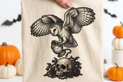 Gothic Barn Owl and Skull PNG Product Image 3