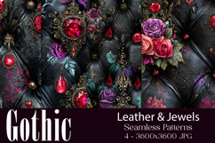 Gothic Patterns, Black Leather x Jewels Seamless Pattern, s1 Product Image 1