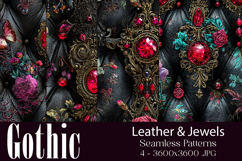 Gothic Patterns, Black Leather x Jewels Seamless Pattern, s4 Product Image 1