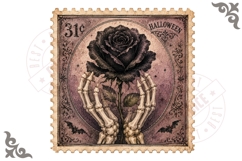 Gothic Black Rose Skeleton Hands Stamp Clipart PNG Product Image 1