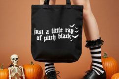 Witchy digital cut file preview with black gothic text, distressed texture, bat accents, and a clean simple layout.